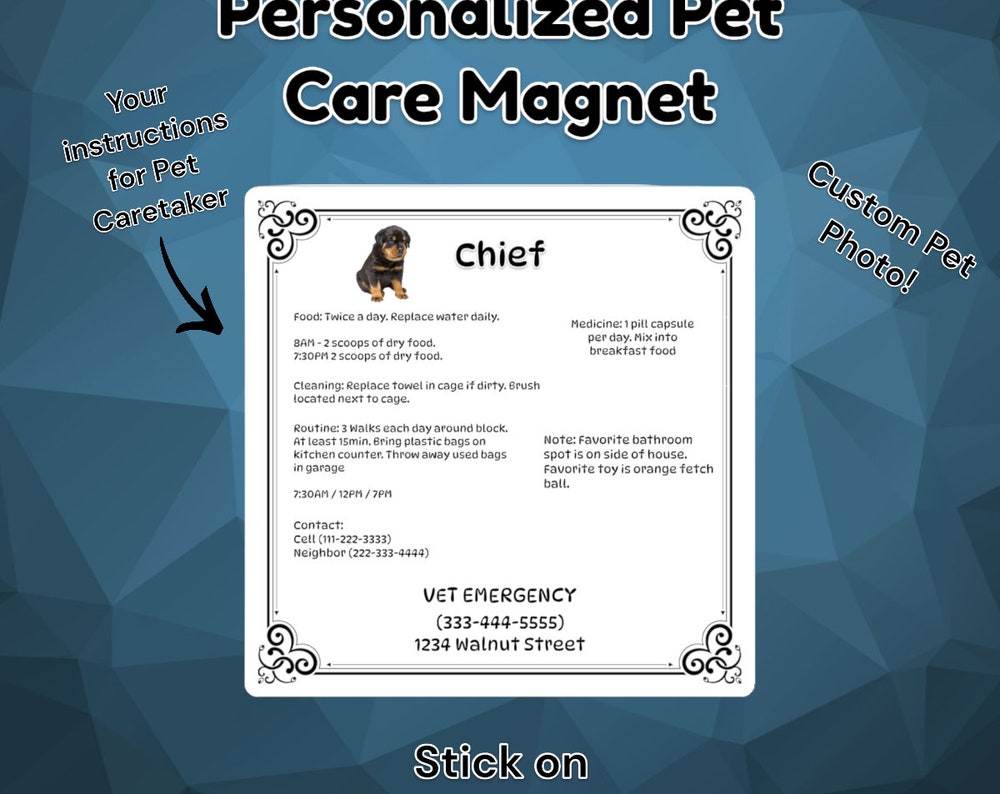 Personalized Pet Portrait Care Taker Magnet